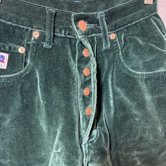 Vintage Claudio Angelli Dark Green Velvet Pants Womens 28/5 High Rise Button Fly - Picture 5 of 14